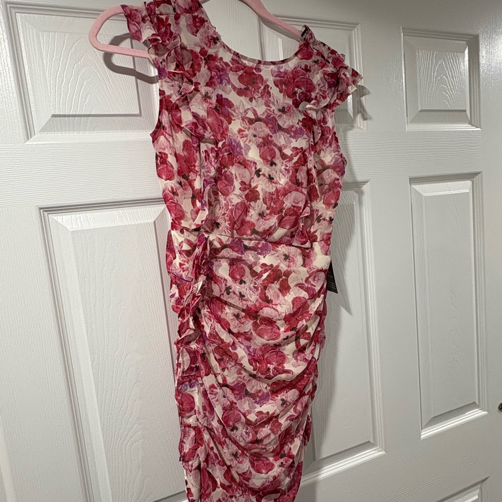 Express Pink and White Floral Midi Dress